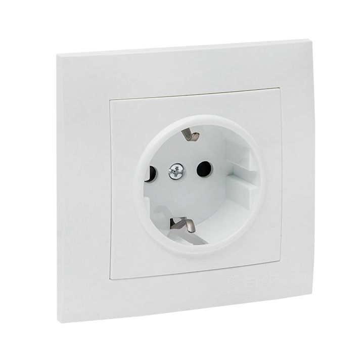 Валенсия розетка 1-местная с/з 16А белая с защ, штор, EKF PROxima EWR16-028-10
