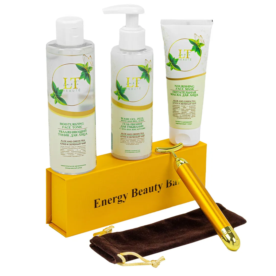 Набор Алоэ и зеленый чай, массажер, маска для лица, тоник для лица, гель-пилинг La and Te beaute LT-48