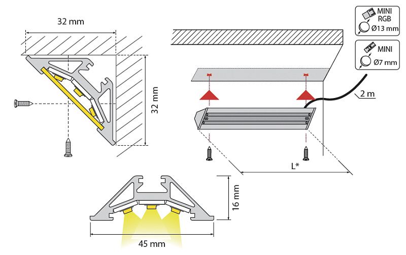 Профиль алюминиевый угловойTri-Line, Starline Opal, длина 2м, HLT 25384