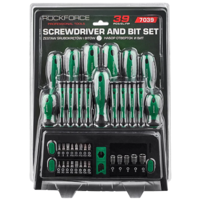 Набор отверток SL, PH, отверток для точных работ SL, PH, Torx, биты SL, PH, PZ, Torx, Hex 39 пр RockForce RF-7039