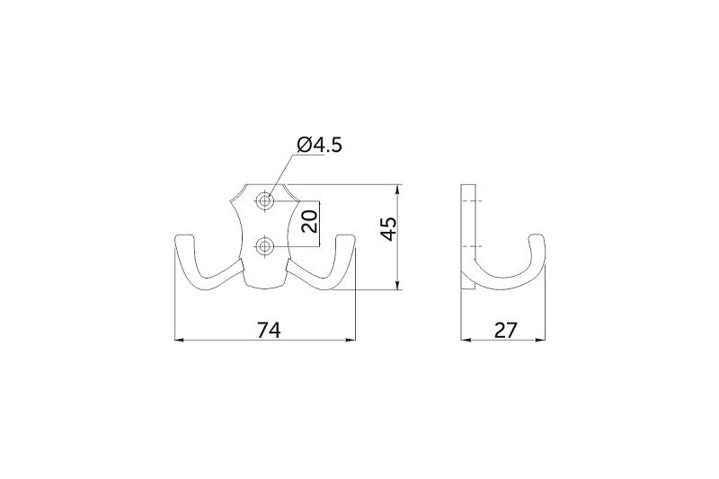 Крючок меб. двухрожковый мет. WP89 хром GRIDLI 54105