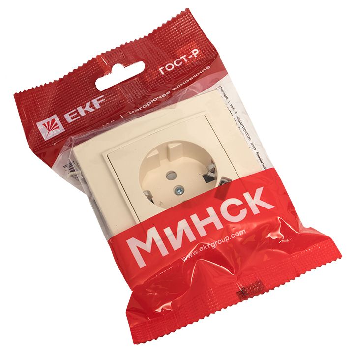 Розетка 1-местная СП с/з Минск 16А бежевая с защ, штор, с USB 1А EKF ERR16-028-200-USB