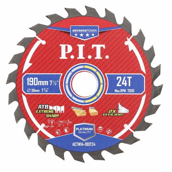 Диск пильный по дереву ADVANCE 190x30x1,4 мм, 24T Carbide, зуб ATB 15° PIT ACTW14-190T24