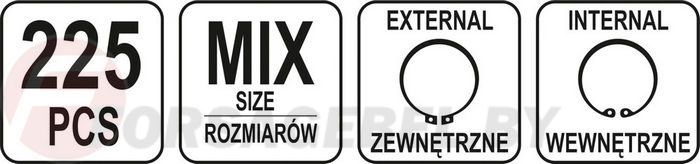 Набор стопорных колец внешних и внутренних 225 шт. Yato YT-06882