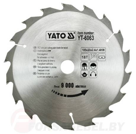 Диск пильный с напаянными зубцами из твердых сплавов 185/20 18T Yato YT-6063
