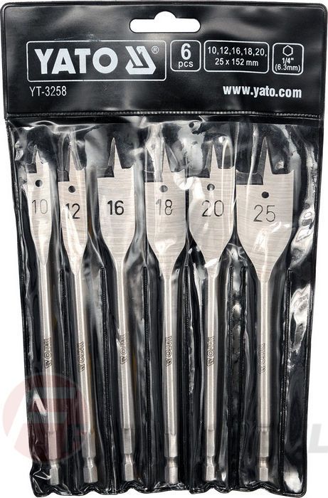Набор сверл перьевых по дереву 10-25 мм 6 шт. Yato YT-3258