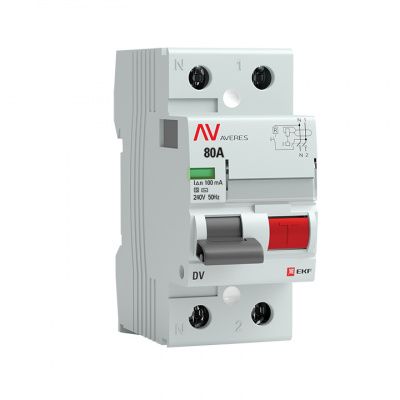 Устройство защитного отключения DV 2P 80А/100мА (S) EKF AVERES rccb-2-80-100-s-av