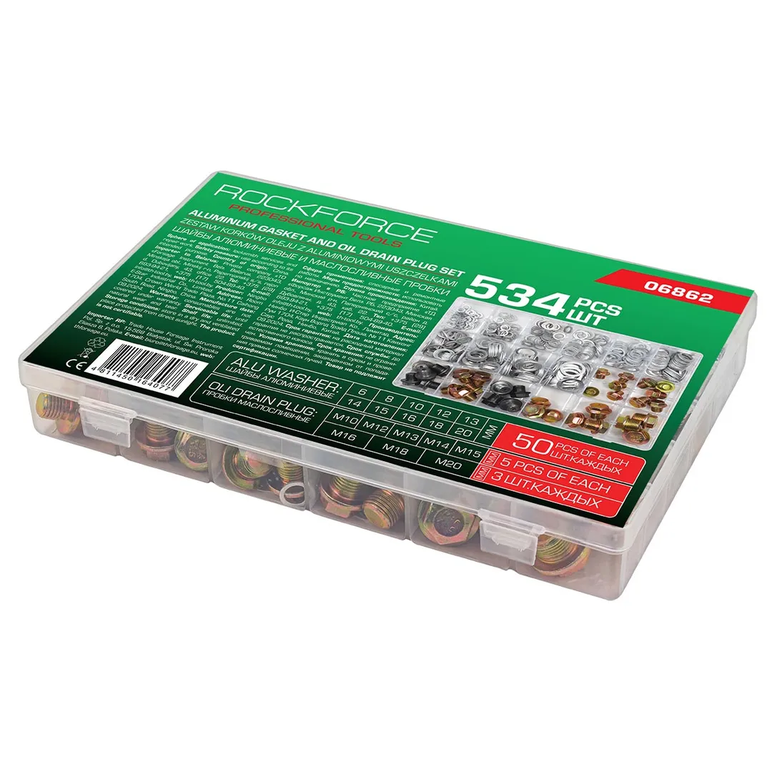 Набор маслосливных пробок М10-М20 и алюминиевых шайб 6-20 мм 534 пр RockForce RF-06862