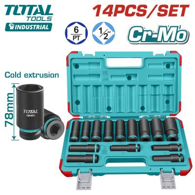 Набор глубоких ударных головок 10-27 мм 1/2" 6-гр 14 пр TOTAL THKISD12143L