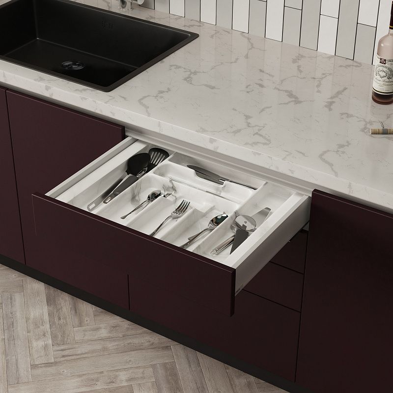 Лоток для столовых приборов 600 MARBLE 540*430, бело-серый мрамор AKS 117565