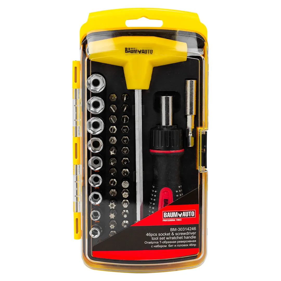 Отвертка реверсивная с комплектом бит и головок 46 пр. BaumAuto BM-30314246