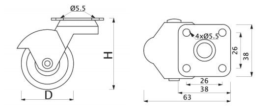 Колесо меб. VINTAGE d50 h63 с площадкой, бронза/черный AKS 122740