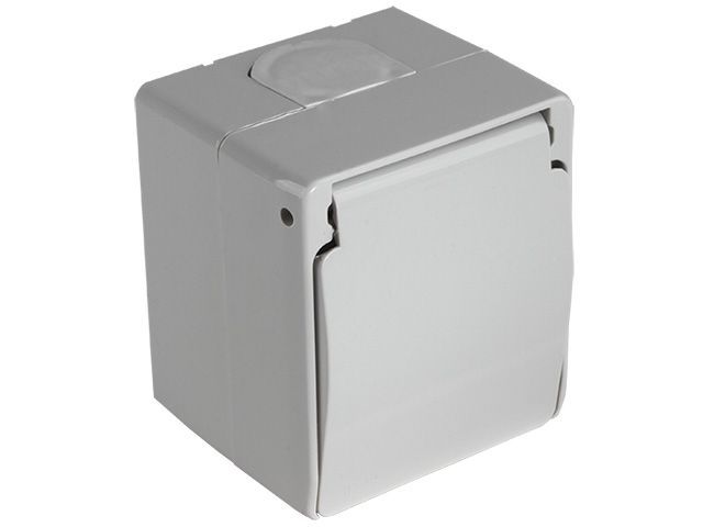 Розетка 1-ая, открытая, с/з, с крышкой, серая, NEMLIYER, 16 A, 250 V, IP 44, Mutlusan 21501100203