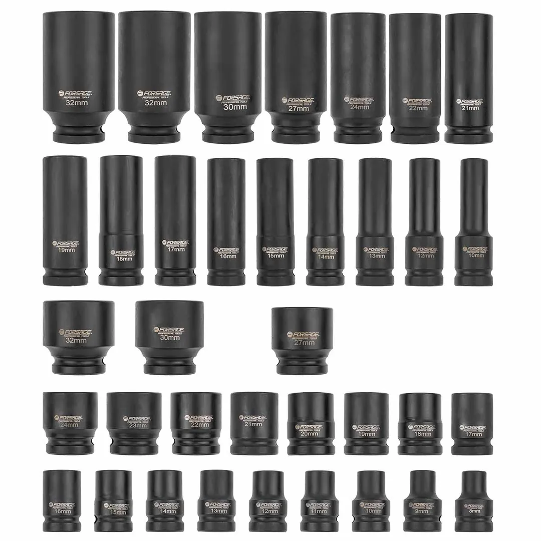 Набор ударных головок 35 пр. 1/2" 6-гр, L38 мм: 8-32 мм, L78 мм: 10-32 мм Forsage F-4353-5MPB