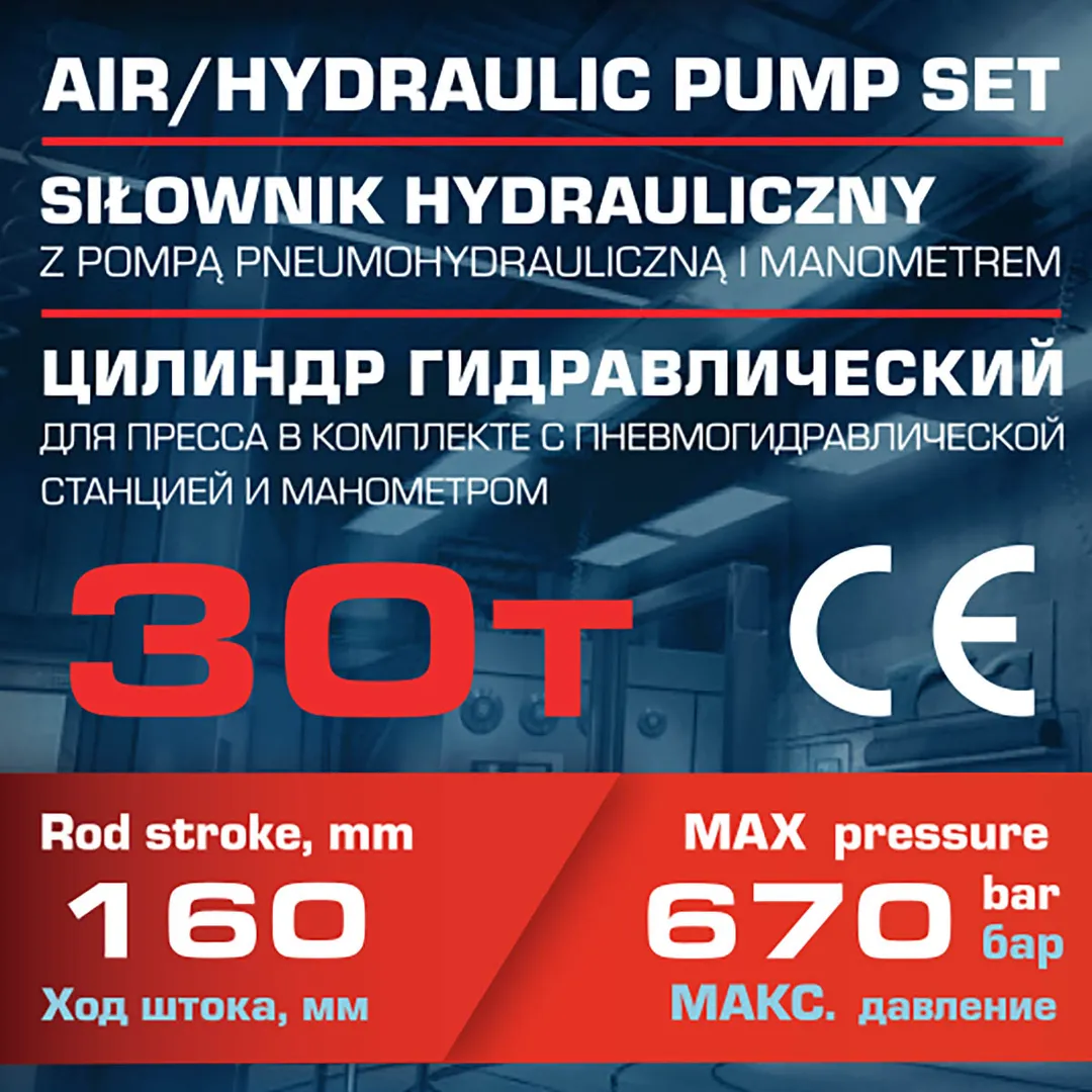 Цилиндр гидравлический для пресса в комплекте со станцией гидравлической и манометром 30 т Forsage F-0101-3Q
