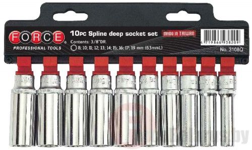 Набор глубоких головок Force 3108Q Spline (8-19 мм) 10 пр. 3/8''