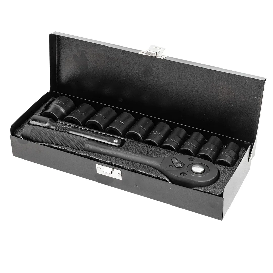 Набор ударных головок 10-24 мм с трещоткой и удлинителем 1/2'' 12-гр 12 пр RockForce RF-4122-9