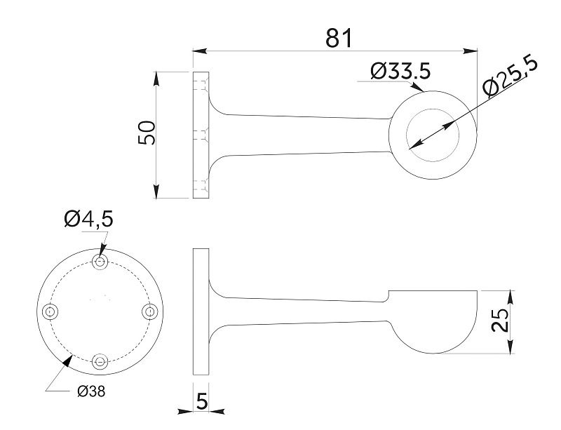 Держатель дистанционный концевой трубы d25, 995, черный AKS 113970