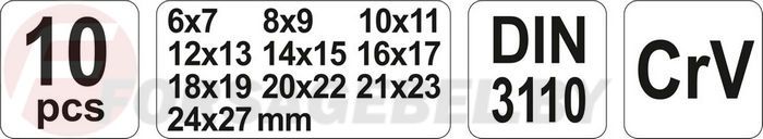 Набор ключей рожковых 6-27 мм 10 пр. CrV Yato YT-0380