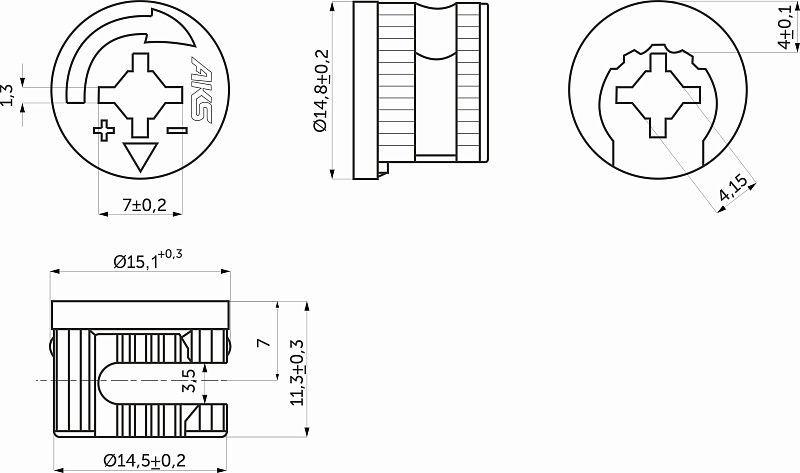 Эксцентрик 15x11,5 для плиты 16 мм стальной, уп/100 шт, AKS 121275