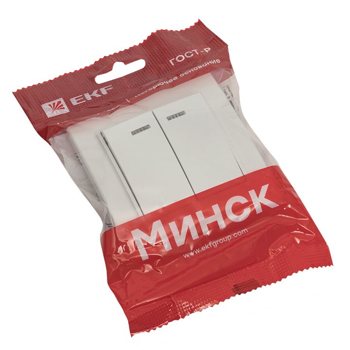 Минск Выключатель 2-клавишный СП с индикатором,10А, белый EKF Basic ERV10-123-10