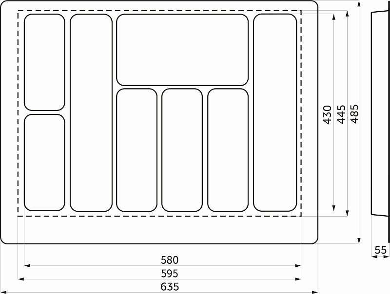 Лоток для столовых приборов 700 PIXEL 635*485, графит AKS 117242