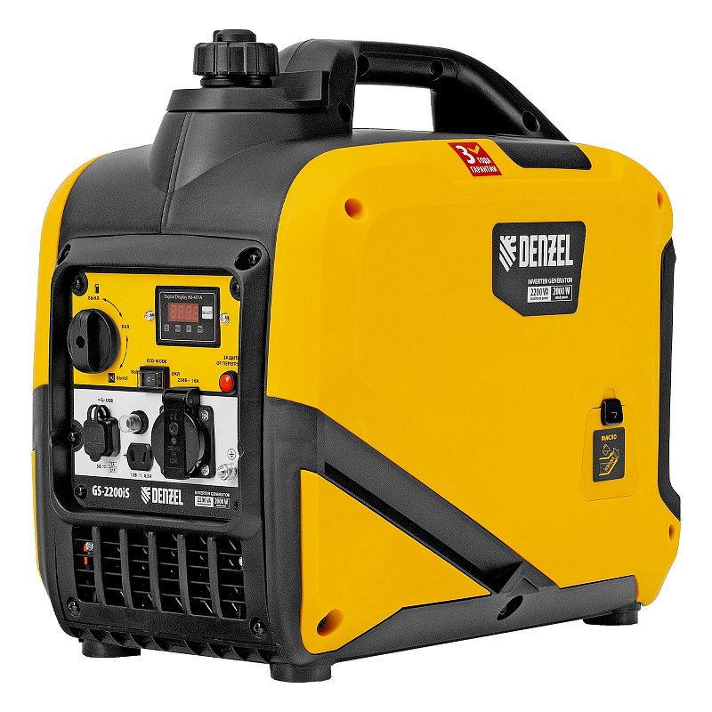 Генератор инверторный GS-2200iS, 2,2 кВт, 230 В, закрытый корпус, ручной старт DENZEL 94713