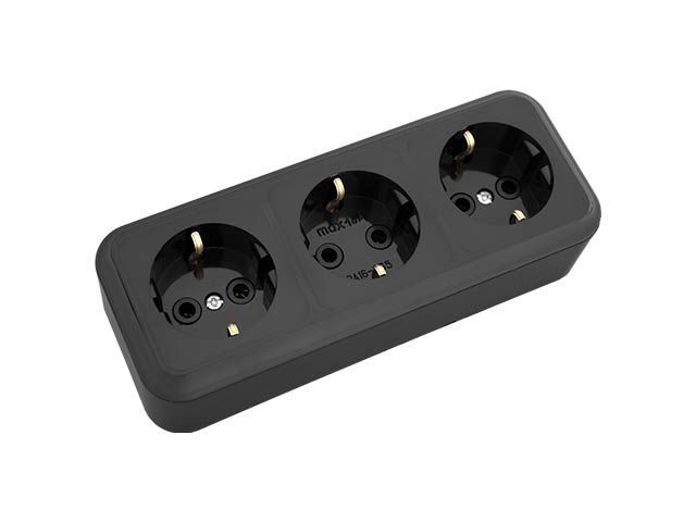 Розетка 3-ая (открытая, с/з) черная, Пралеска, Bylectrica РА16-265чер