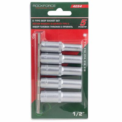 Набор головок глубоких Е-профиль 1/2" 5 пр. Е10-Е18 RockForce RF-4054
