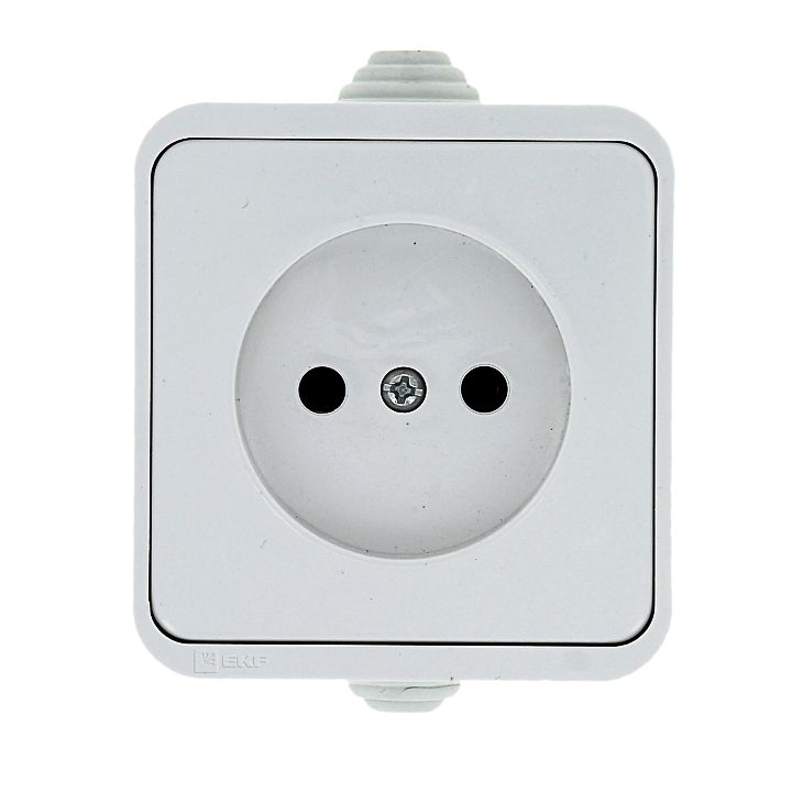 Прага Розетка 1-местная 10А без заземления IP44 белая EKF EKR10-022-10-44