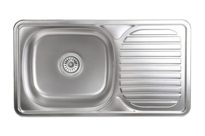 Мойка нерж. сталь, прямоугольная одночашевая, 760*420мм, декорированный хром, врезная (0,8мм) AKS 46076