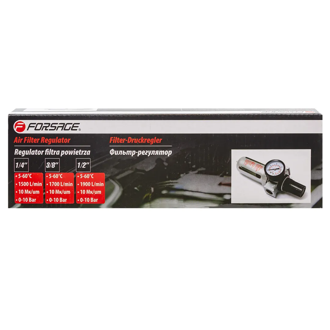 Фильтр-регулятор с индикатором давления для пневмосистем 1/2'', 10Мк, 1900 л/мин, 0-10bar,раб. температура 5°-60° Forsage F-AFR804