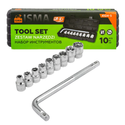 Набор головок 8-21 мм с Г-образным воротком 220 мм, 1/2'' 6-гр 10 пр ISMA ISMA-4104-5