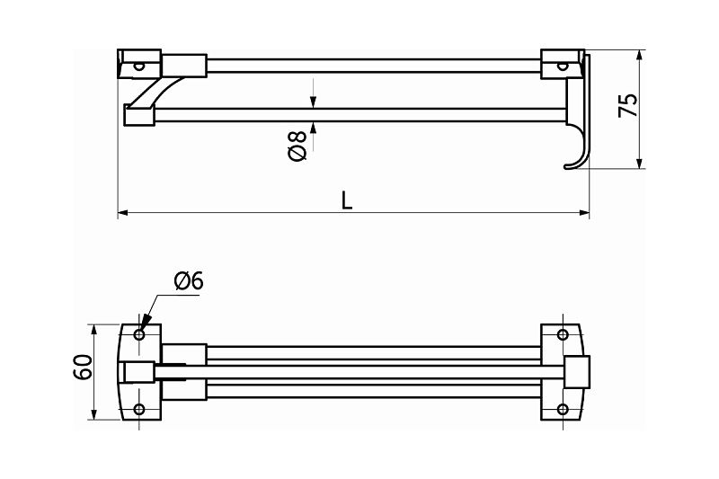 Выдвижная вешалка L-350 усиленная с ручкой, полая трубка, хром/черный REJS 73383