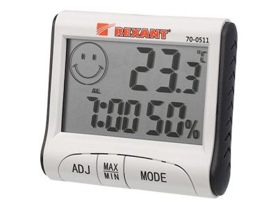 Термогигрометр комнатный с часами и функцией будильника REXANT 70-0511
