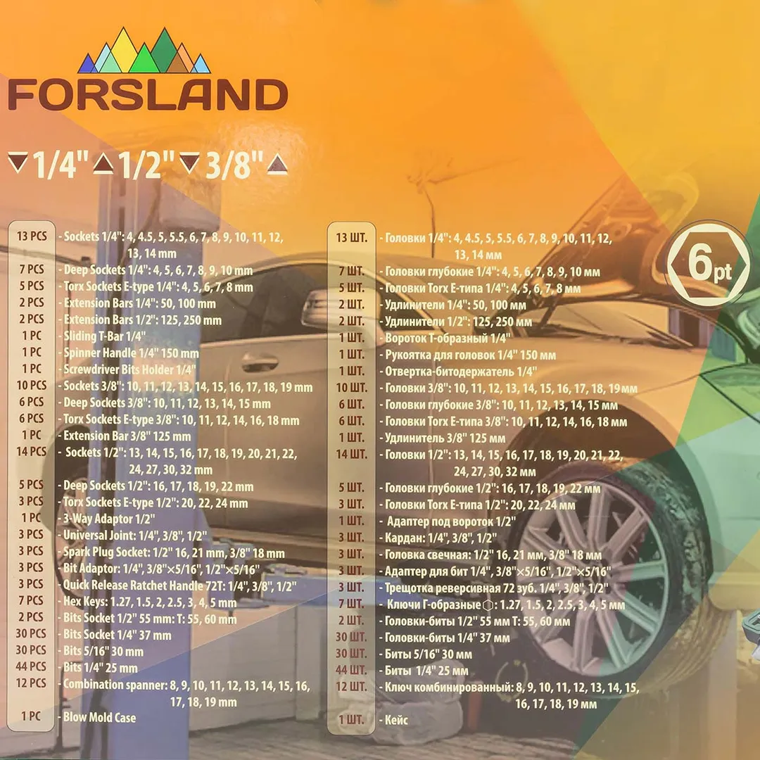 Набор инструментов 216 пр. 1/4", 1/2"&3/8" 6-гр Forsland Forsland-38841