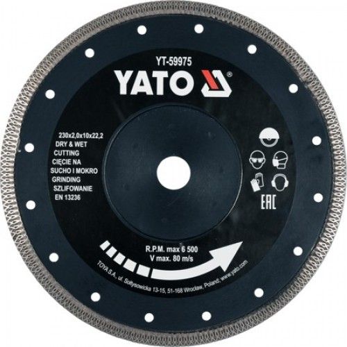 Круг алмазный для плитки 230x22.2x2.0 мм. Yato YT-59975