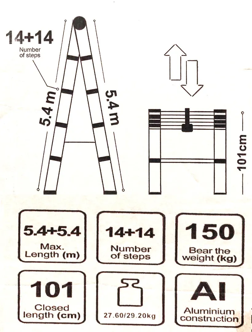 Стремянка телескопическая алюм. бытовая 5.4м 14+14 ступ. Scheppach Sch-UP540-2