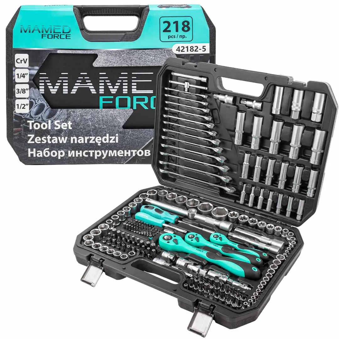 Набор инструментов 218 пр. 1/4"&3/8"&1/2", 6-гр. MAMEDFORCE MF-42182-5