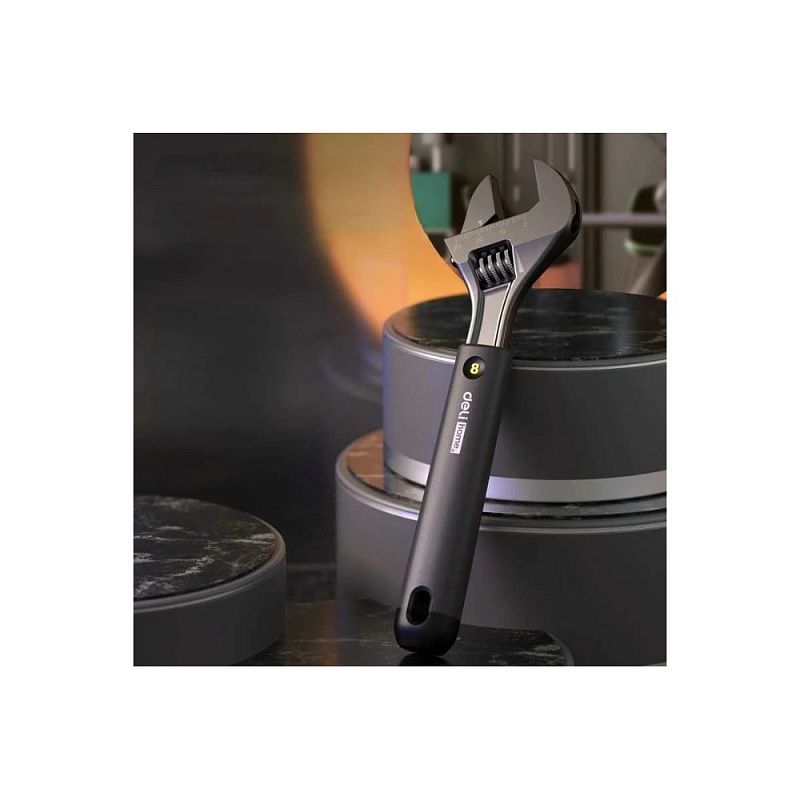 Ключ разводной Deli HS EHT1508, 210 мм, раскрытие губок 0-28 мм, Soft Touch, черный