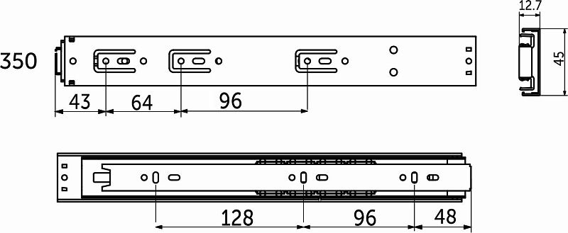 Направляющая шариковая L-350 h45 PUSH TO OPEN REJS 88490