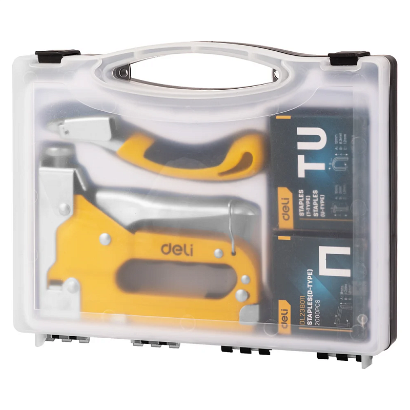 Набор механический степлер и скоборасшиватель Deli YS EDL238105, 3-в-1+ комплект скоб, кейс