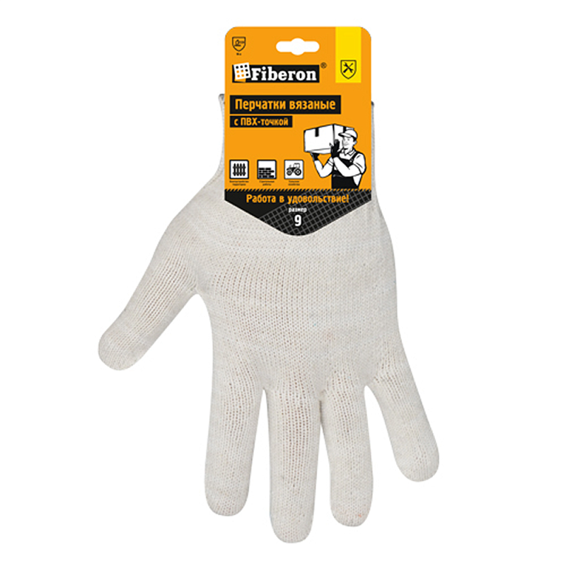Перчатки трикотажные х/б, с ПВХ покрытием Точка из 6-и нитей, 10 кл. вязки, белый, в и/у
