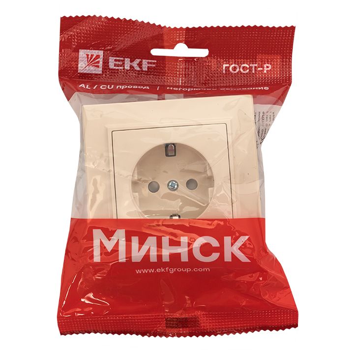 Розетка 1-мест, СП с/з 16А бежевый с защ, штор, Минск EKF ERR16-028-200