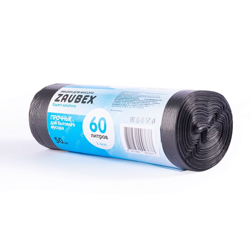 Мешки для мусора ПНД "Zaubex", 8 мкм, 60 л, 50 шт/рулон