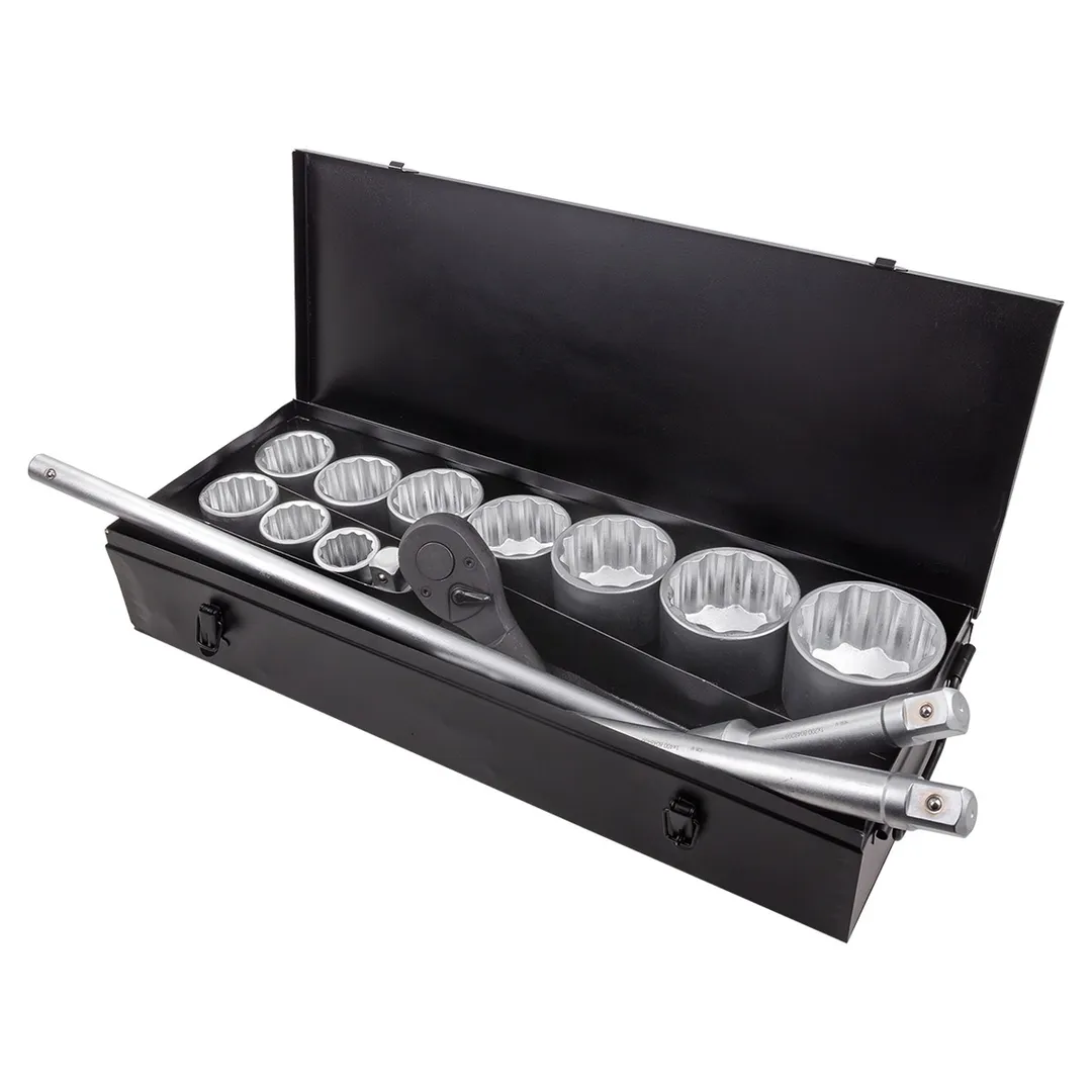 Набор головок 36-80 мм 1'' 12-гр с трещоткой 15 пр RockForce RF-8141-9