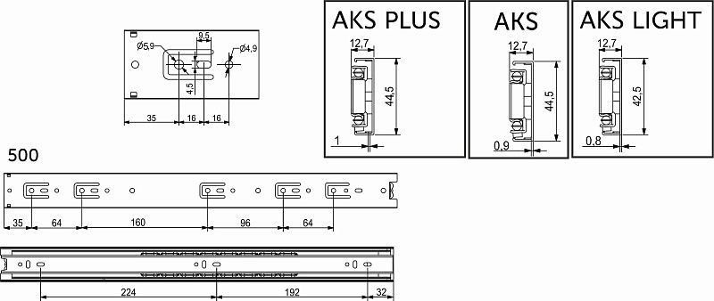 Направляющая шариковая L-500 h=45 AKS LIGHT 23001