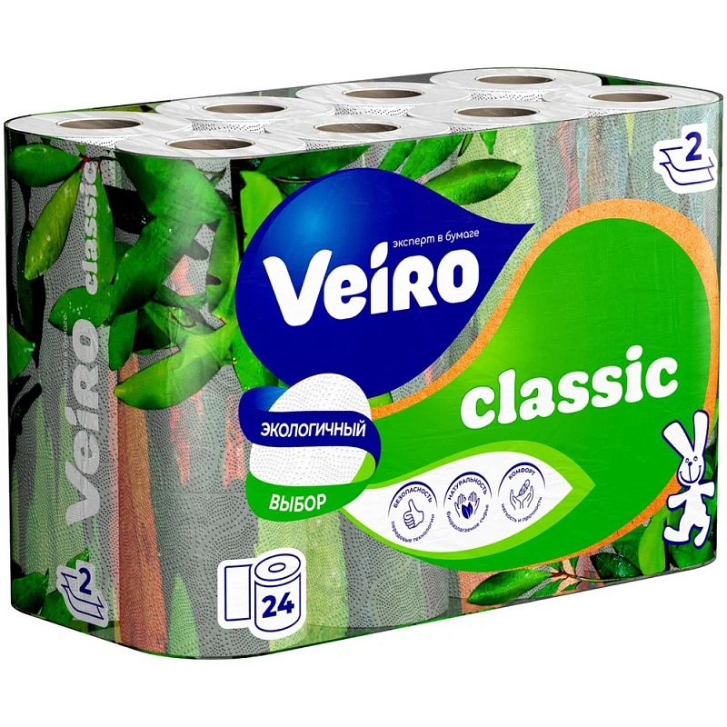 Бумага туалетная "Veiro Classic", 2 слоя, 24 рулона