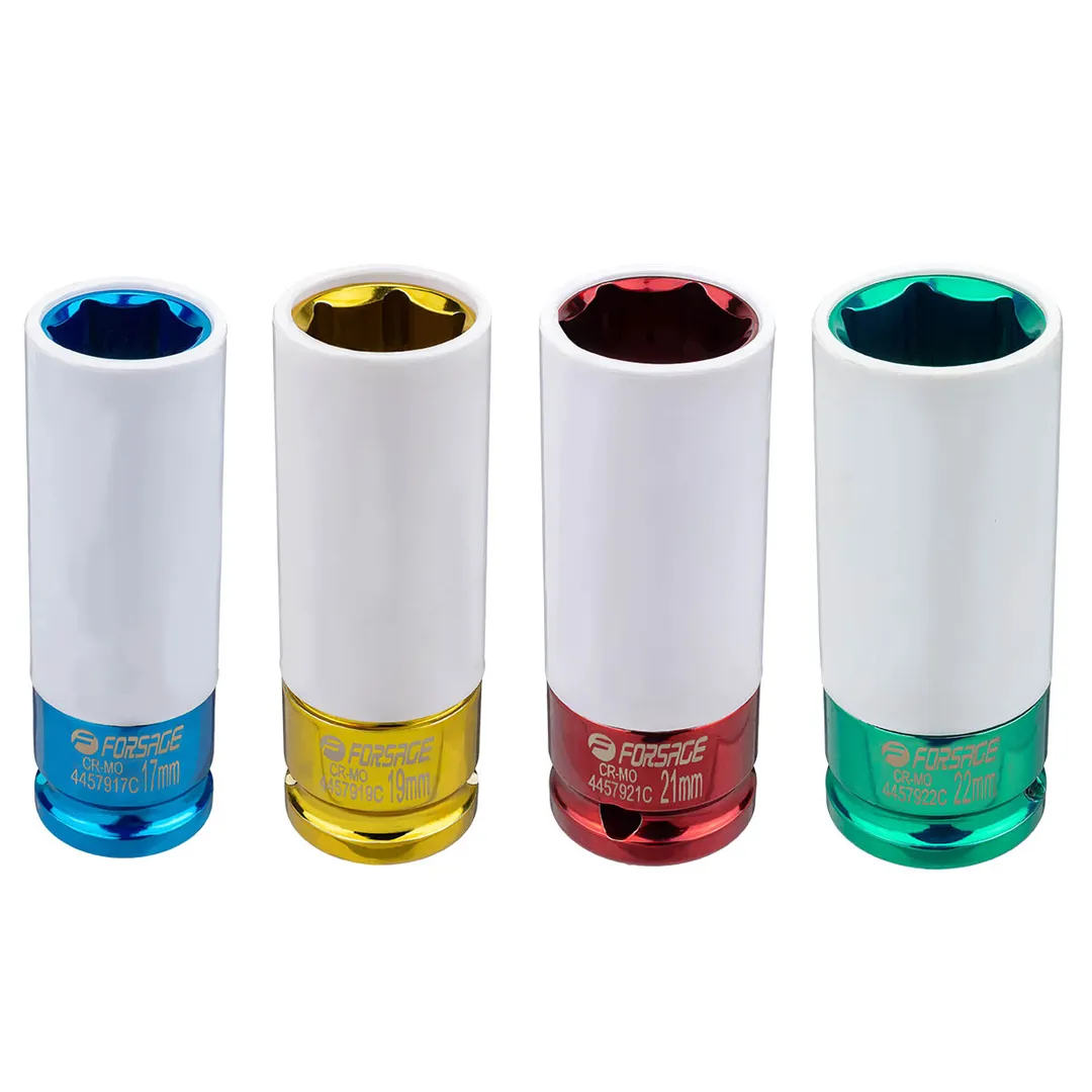 Набор ударных глубоких тонкостенных головок 17, 19, 21, 22 мм в защитном кожухе 4 пр 1/2'' 6-гр Forsage F-4046