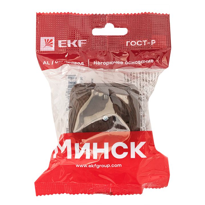 Розетка 1-местная ОП Минск 16А с заземлением тёмное дерево EKF EGR16-028-40